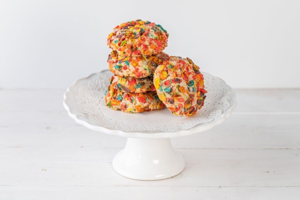 Breakfast cereal fans check out the new Fruity Pebbles cookie at Dessert Gallery. Made with the crunchy rainbow cereal. (Photo by Becca Wright)