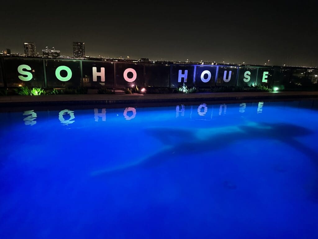 The La Colombe d'Or hotel's pool at the opening reception for "Surface Tension" at Assembly Gallery, in partnership with Soho House (Photo by Haley Berkman Karren) 