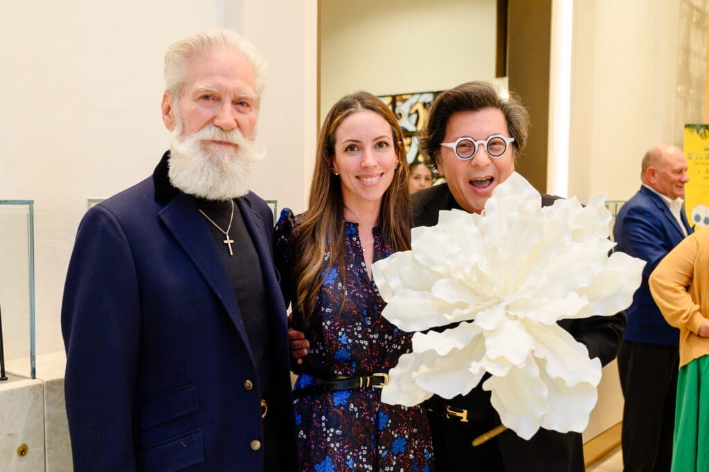 Michael Pilie, Sarah Boardman, J. Michael Soliz at The Orange Show Gala kickoff at deBoulle (Photo by Si Vo Photography)