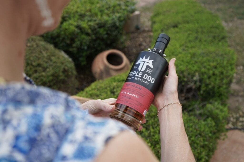 Check out the spiked collar on this bottle of Triple Dog Irish Whiskey.