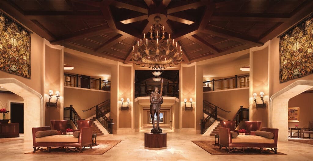 The Montage Deer Valley Resort lobby warmly welcomes visitors to the elevated Alpine escape.