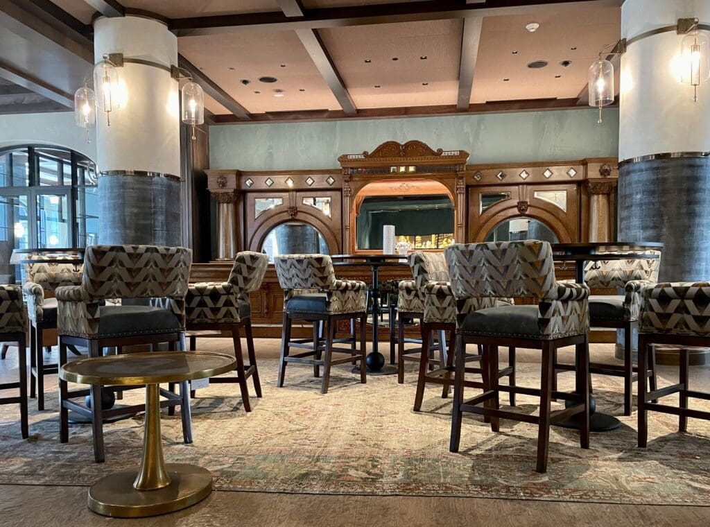 The Bar at Bowie House with its salvaged saloon bar in place. (Photo by Courtney Dabney)