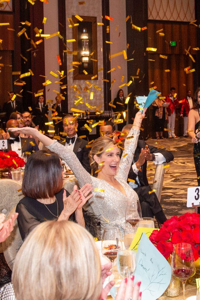 Danielle Gillespie celebrating her win at the Theatre Under the Stars 'Lights Up' gala. (Photo by Photo by David Power)