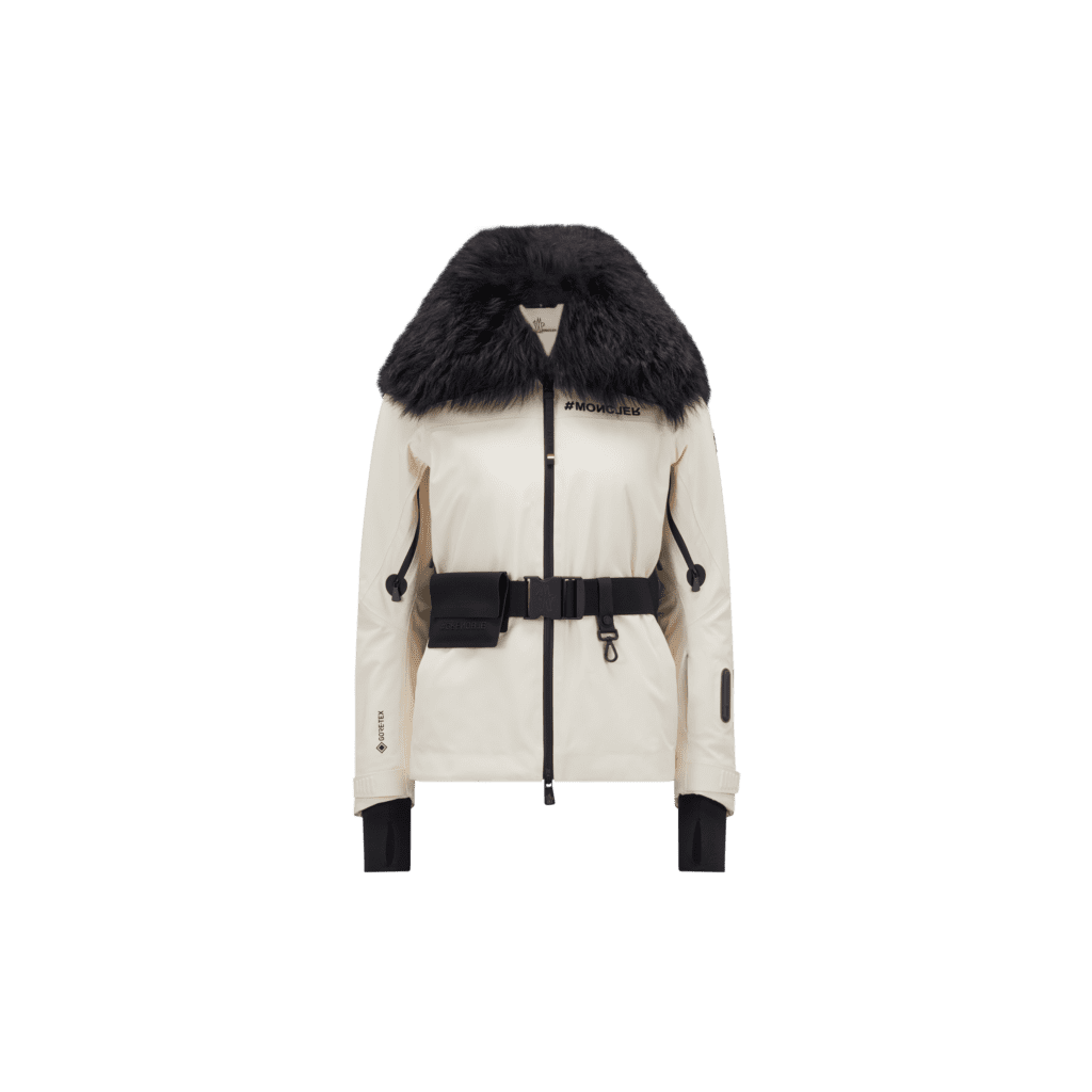 Moncler Vizelle Belted Down Jacket with Shearling Ruff