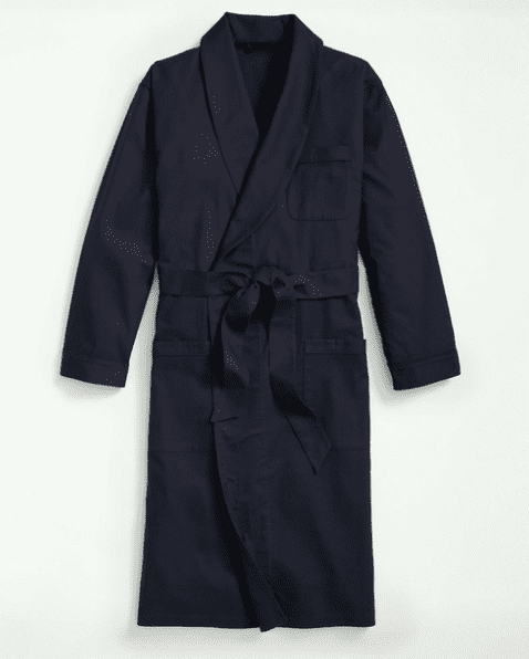 Brooks Brothers navy robe in cotton flannel, currently $59, available at Brooksbrothers.com