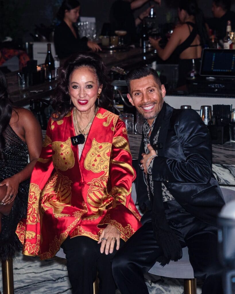 Headliners model Pat Cleveland and film producer Antonio Contreras at the 50th anniversary celebration of the fashion Battle of Versailles. (Photo by Torry Sledge)