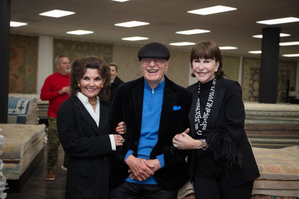 Linda McReynolds, Shafik Rifaat, Shelby Hodge at the Turkish Rug Company showroom grand opening party benefiting the Salvation Army.
