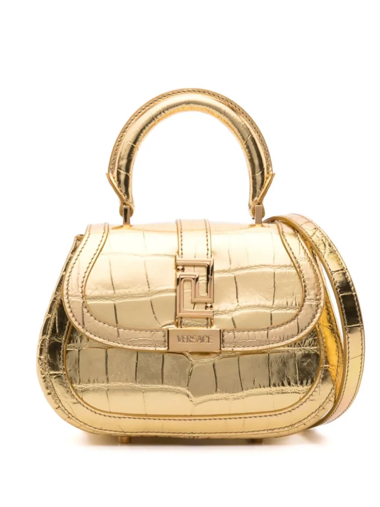 Versace's Greca Goddess croc-effect gilt handbag.
