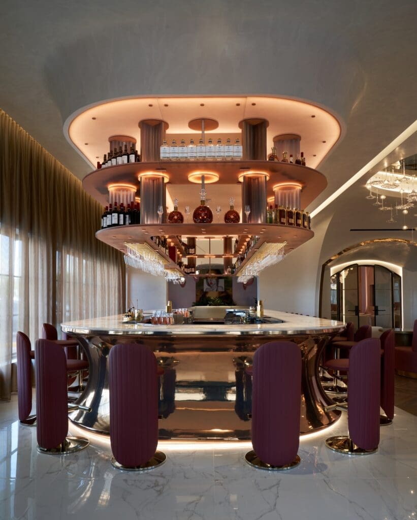 The Cocody bar features chairs from Nina Magon's Pavus Collection of Furniture. (Photo courtesy of Nina Magon Studio)) (Photo by (Photo courtesy of Nina Magon Studio))