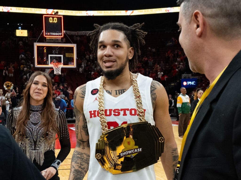 University of Houston guard Emanuel Sharp hit the biggest shots and left with game MVP honors. (Photo by F. Carter Smith)