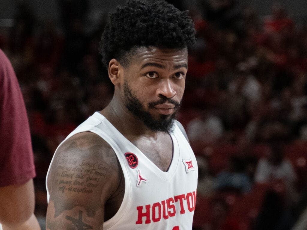 University of Houston point guard Jamal Shead drives a lot of winning. (Photo by F. Carter Smith)