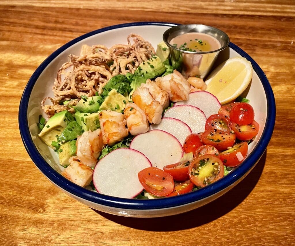  An entrée salad they call the Beverly topped with grilled shrimp. (Photo by Courtney Dabney)