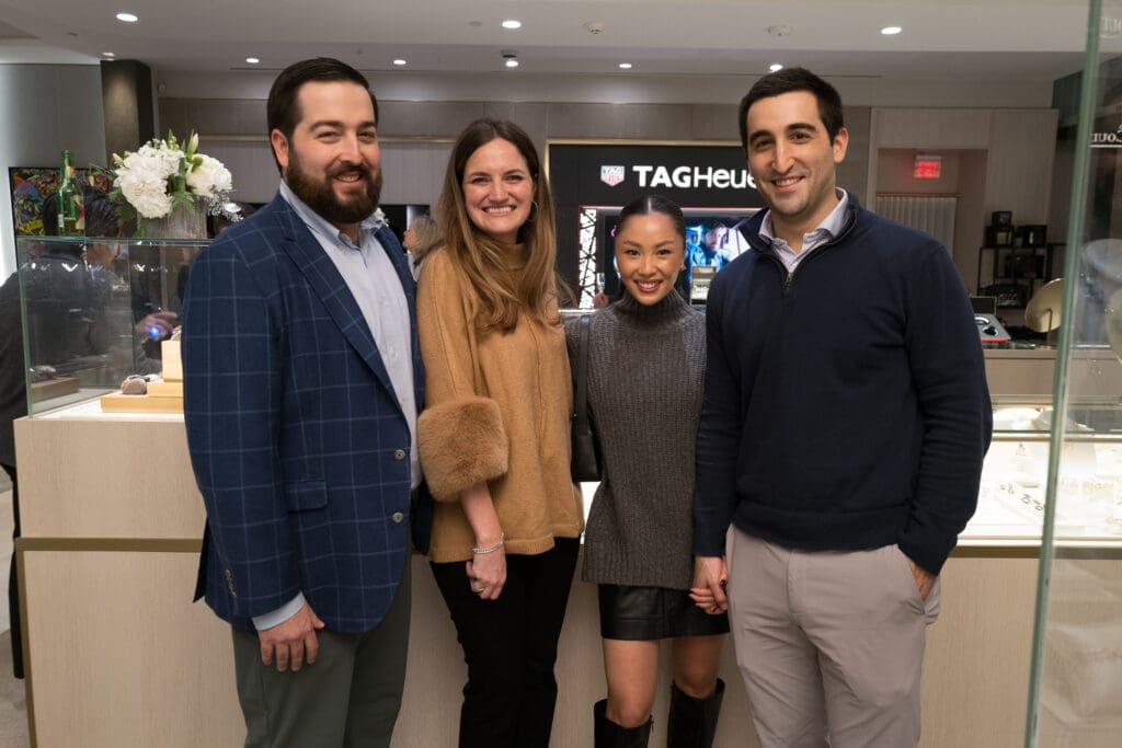 Jacob & Leah Halevy, Jasmine Nguyen, Daniel Halevy at the Zadok holiday party (Photo by Daniel Ortiz)