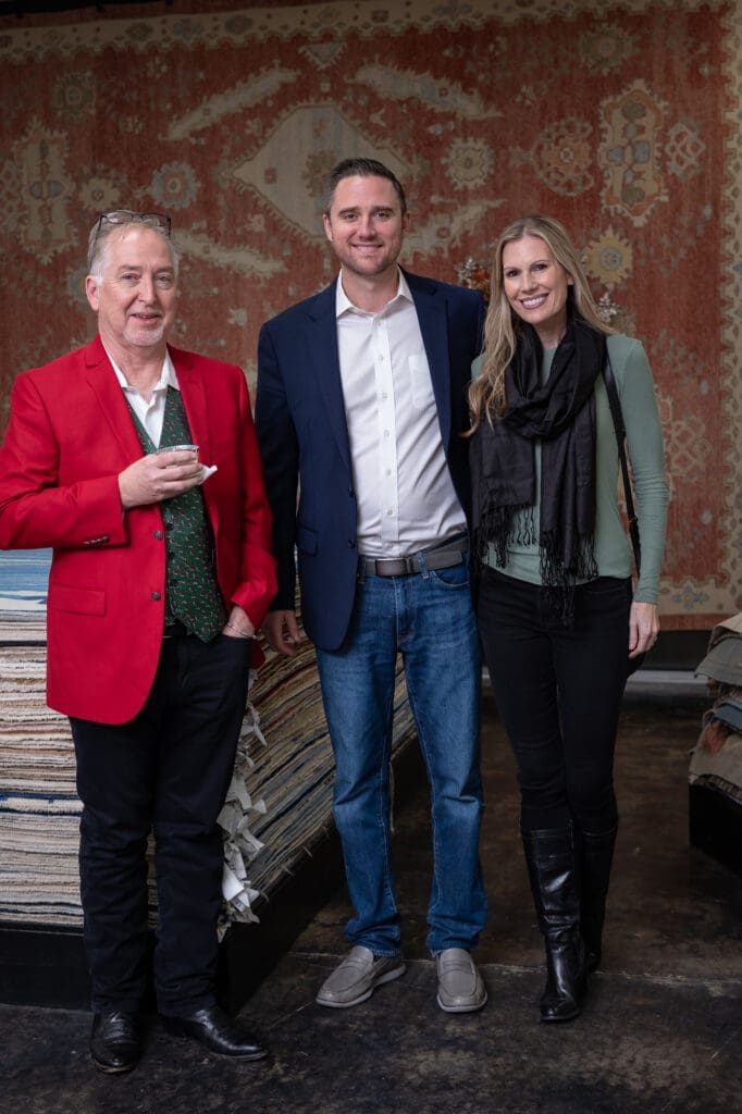 Knox Westmoreland, Aaron & Lindsey Furlong at the Turkish Rug Company showroom grand opening party benefiting the Salvation Army.