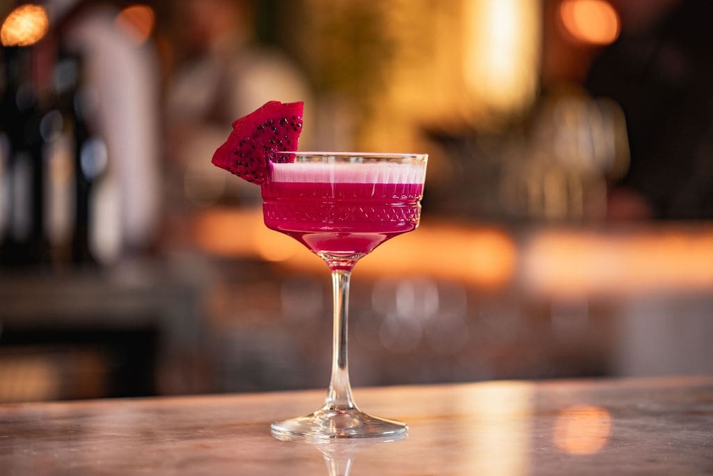 The dragon fruit and tequila-soaked cocktail, Pink Dragon ($19), at the new Lombardi Cucina in Uptown Park. (Photo by Courtesy of Lombardi Cucina Italiana)