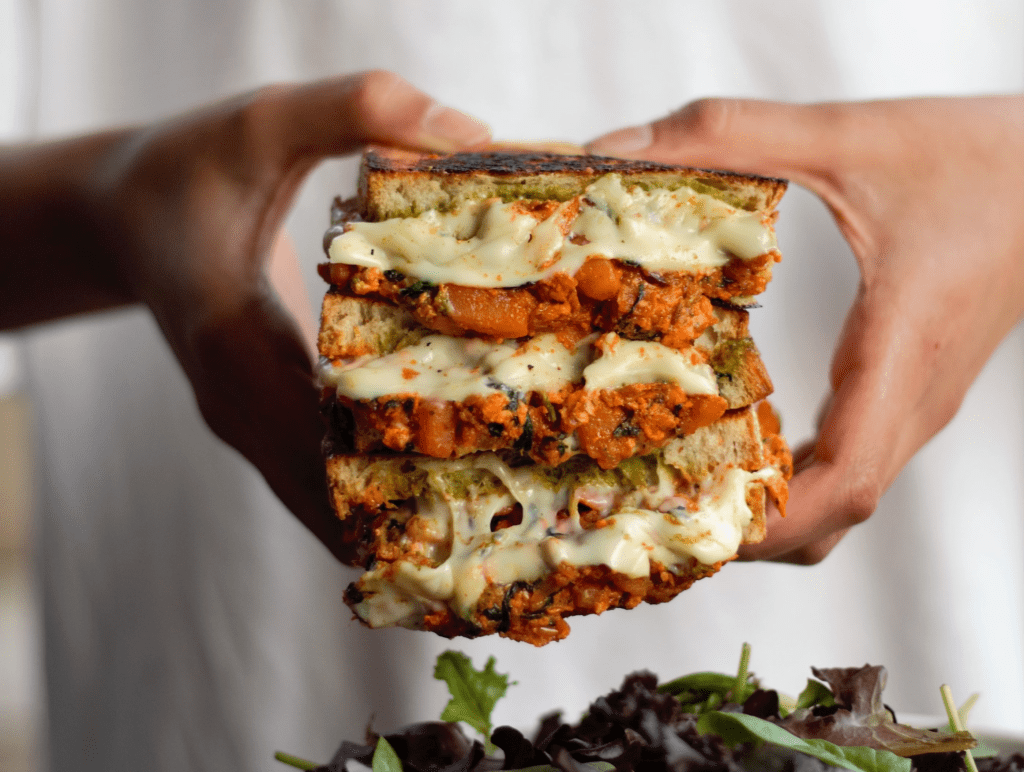 Spice Zest's Mumbai Grilled Tandoori Chicken Panini ($12.95) is made with fresh spiced Indian BBQ Chicken, roasted red peppers, mixed green salad and Desi. (Photo by Sunil Srivastava )