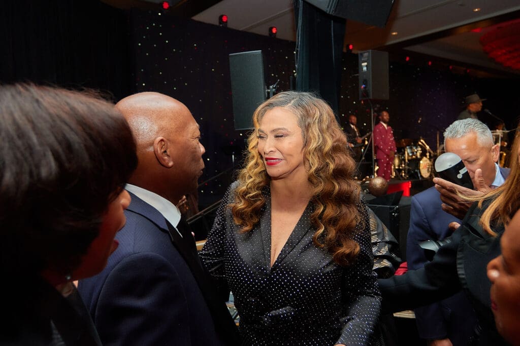 Mayor Sylvester Turner is congratulated by Tina Knowles-Lawson at the Houston Area Urban League 'Equal Opportunity Day' Gala at the Hilton Americas-Houston. 