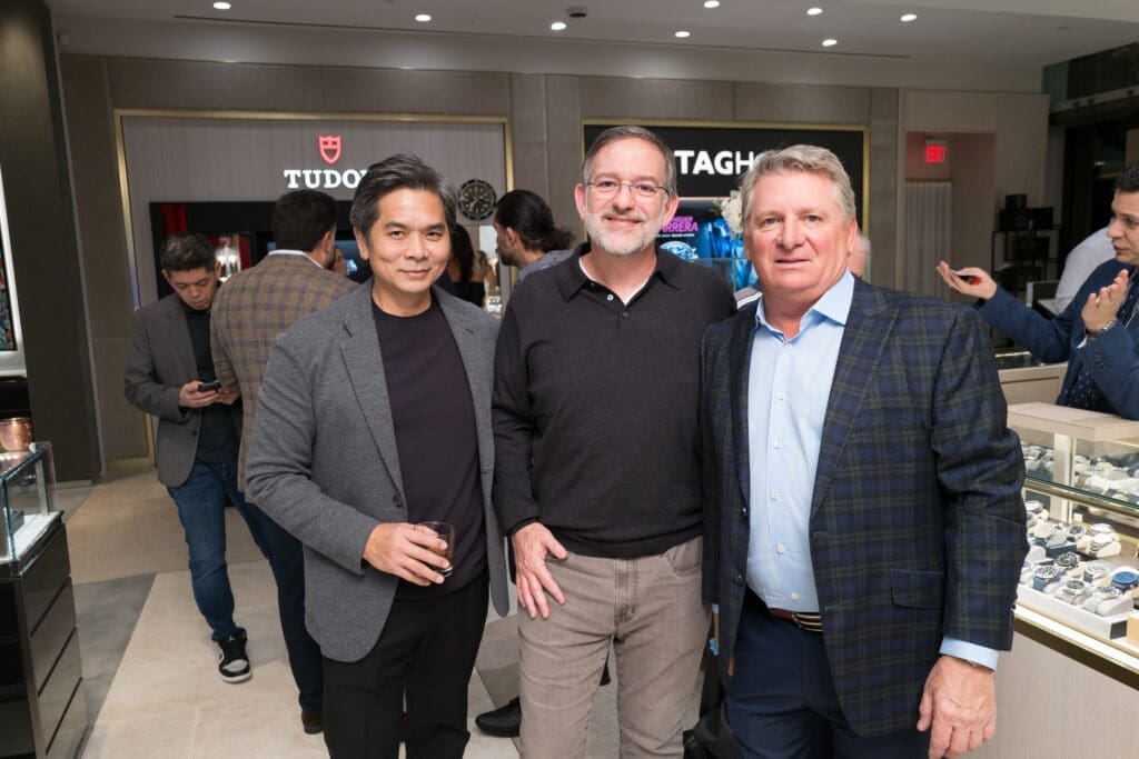 Wayne Nguyen, Mark Newman, Mark Holmes at the Zadok holiday party (Photo by Daniel Ortiz)