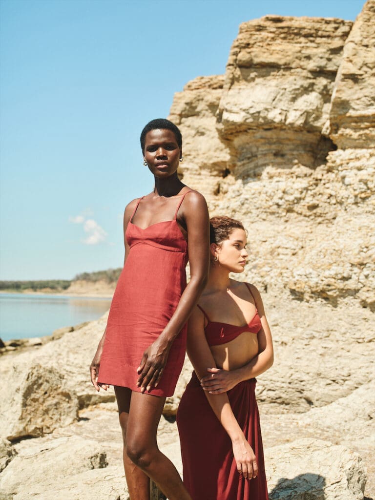 Left: Haight's Patricia Mini Dress in Bordeaux ($298). Right: Haight's Monica Top in Bordeaux ($119) and Haight's Coverup Panneaux in Bordeaux ($228) (Photo by ps swoon)