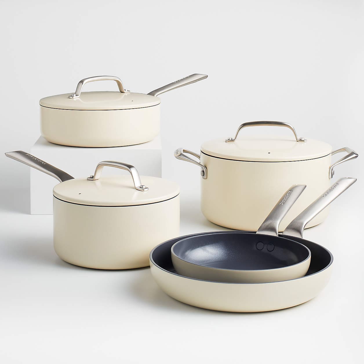 Crate & Barrel EvenCook Ceramic ™ Cream Ceramic Nonstick 8-Piece Cookware Set