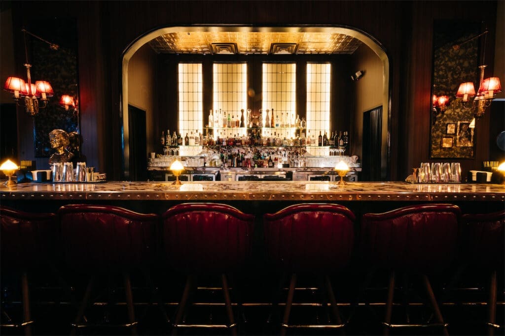 A stunning, purple violet marble-topped custom bar serves as the centerpiece of The Rô on Oak. (Courtesy)