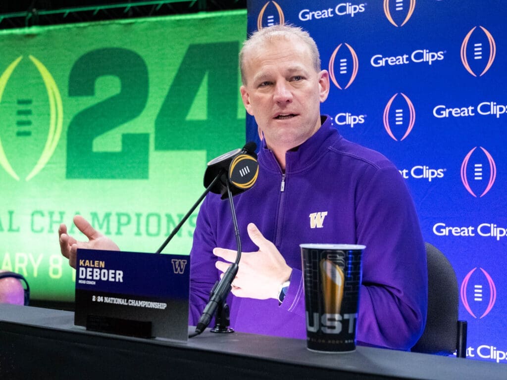 Washington head coach Kalen DeBoer keeps finding ways for these Huskies to win close games. (Photo by F. Carter Smith)