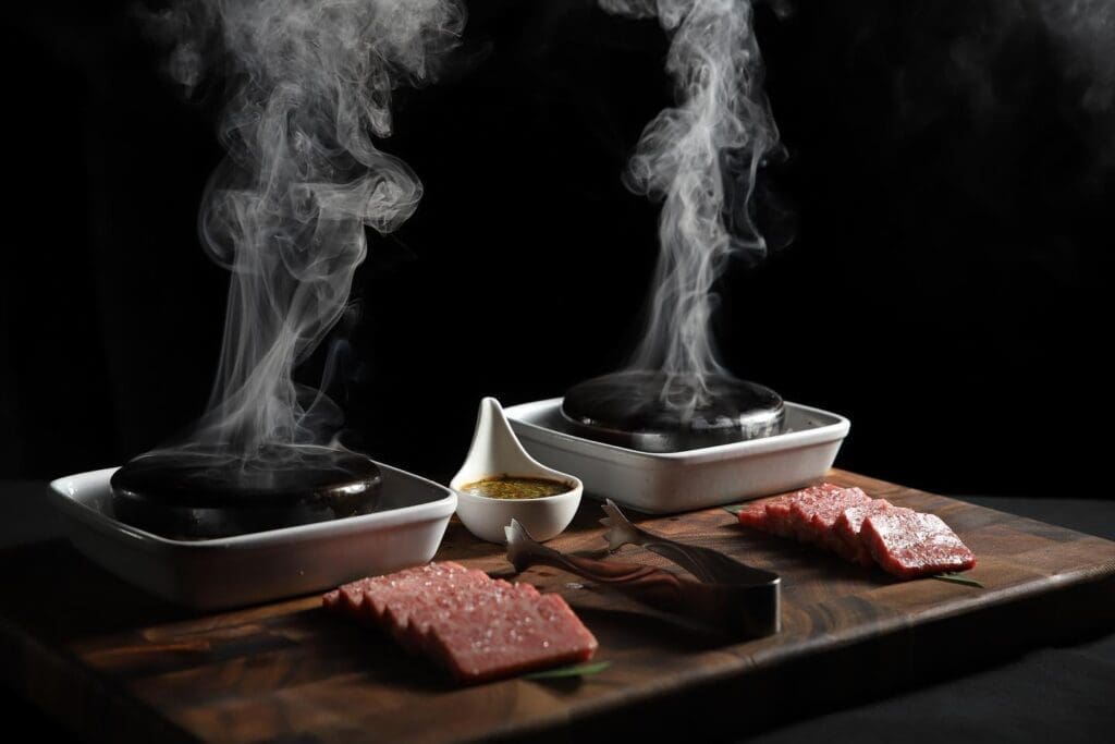 A5 Wagyu seared over hot rocks tableside at Dee Lincoln Prime.