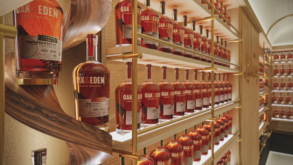 Fort Worth's Oak & Eden tasting room boasts a library experience with walls of over 550 infused whiskeys.