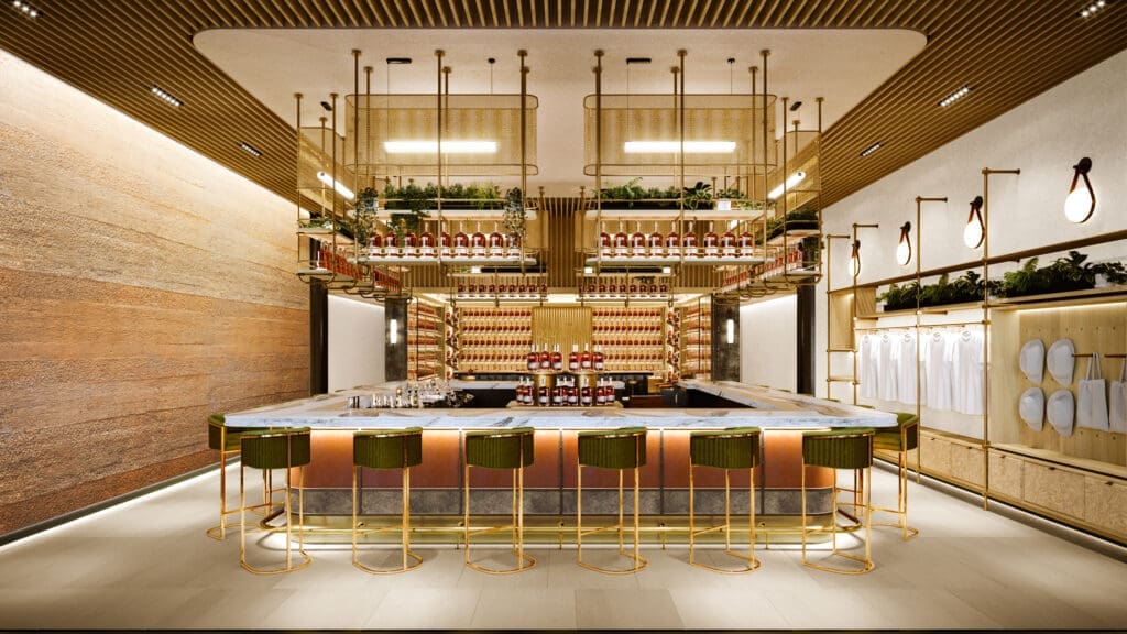 Oak & Eden's newest Fort Worth tasting room has a U-shaped bar designed by Coeval Studio.