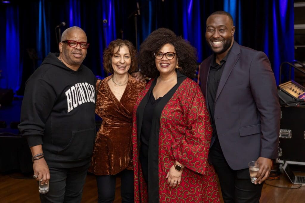 Musician Terence Blanchard, DACAMERA artistic director Sarah Rothenburg, opera performers Adrienne Danrich, and Nicholas Newton at the 2023 DACAMERA Fall Jazz Afterparty (Photo by Katy Anderson)