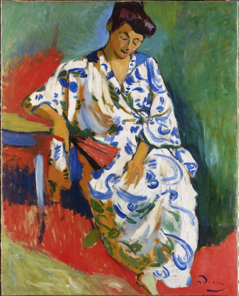 Andre Derain, "Woman with a Shawl, Madame Matisse in a Kimono," 1905, oil on canvas, private collection, courtesy of Nevill Keating Pictures, London. © 2023 Artists Rights Society (ARS), New York/ADAGP, Paris. Image courtesy MFAH.
