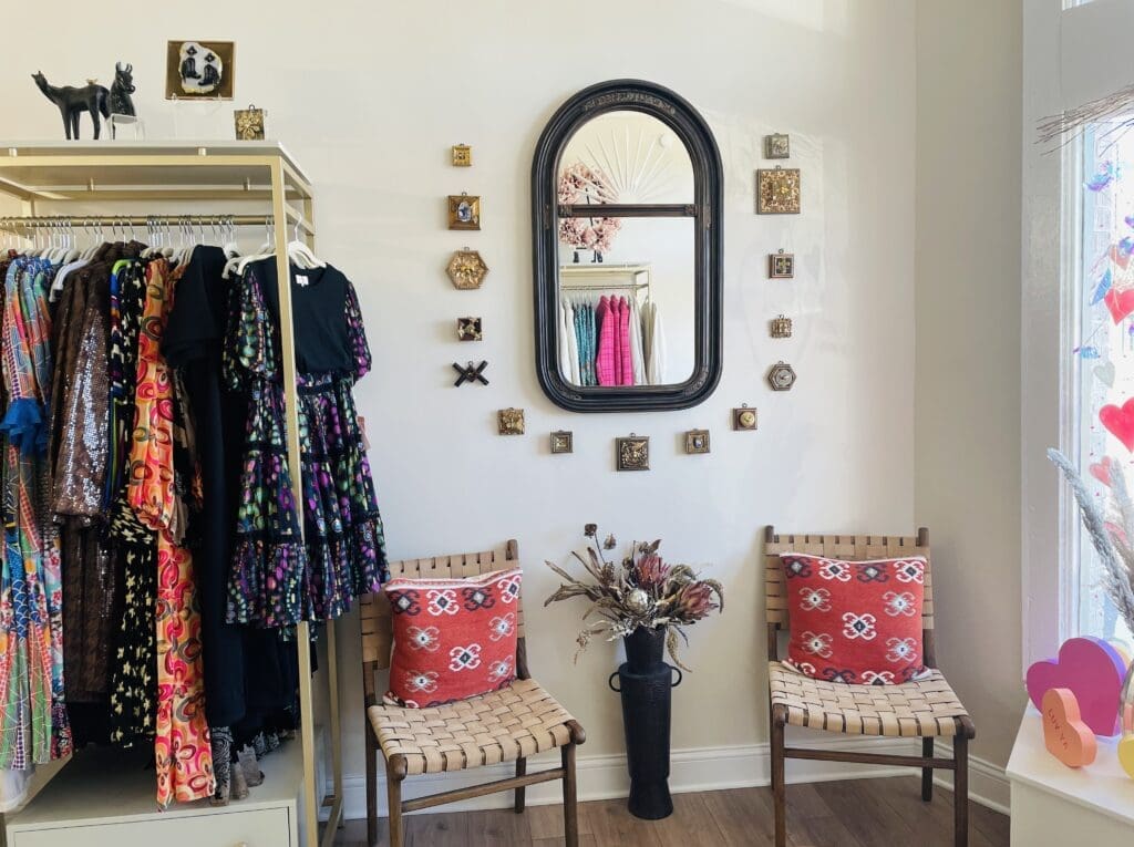 Colorful clothing and whimsical jewelry await at Dos Femmes. (Photo by Courtney Dabney)