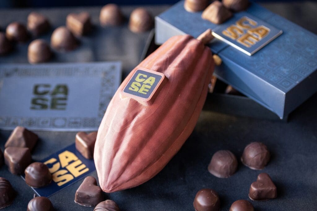 On the CASE Chocolates website you’ll find liquor-filled confections encased in a custom-made specialty box shaped like a cacao pod including a selection of six chocolates filled with rare whiskeys from the Buffalo Trace Antique collection. (Photo by Dylan McEwan and Ben Rosenblum)