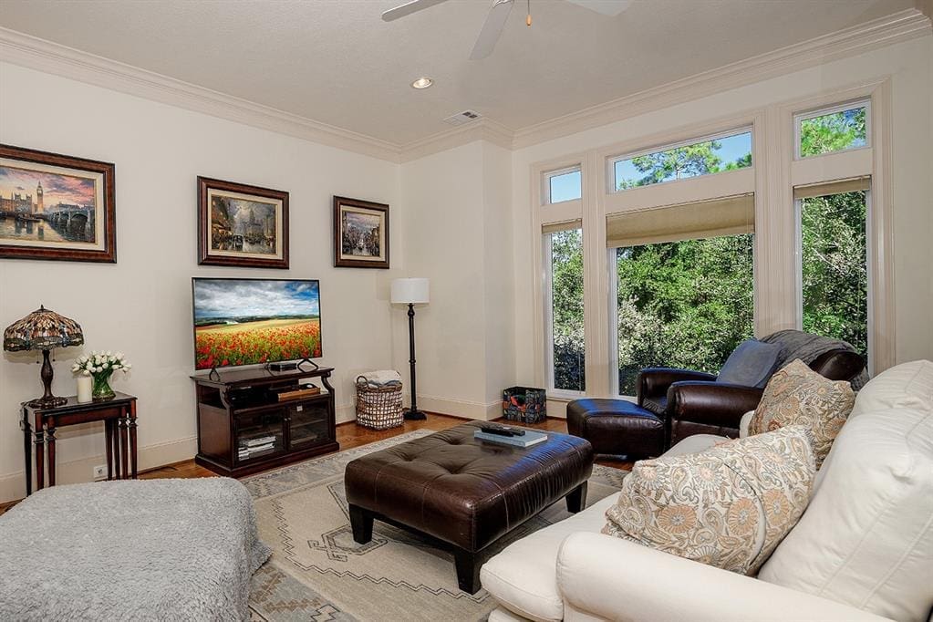 The light and airy living space at Colonial Row Drive is at tree level. 