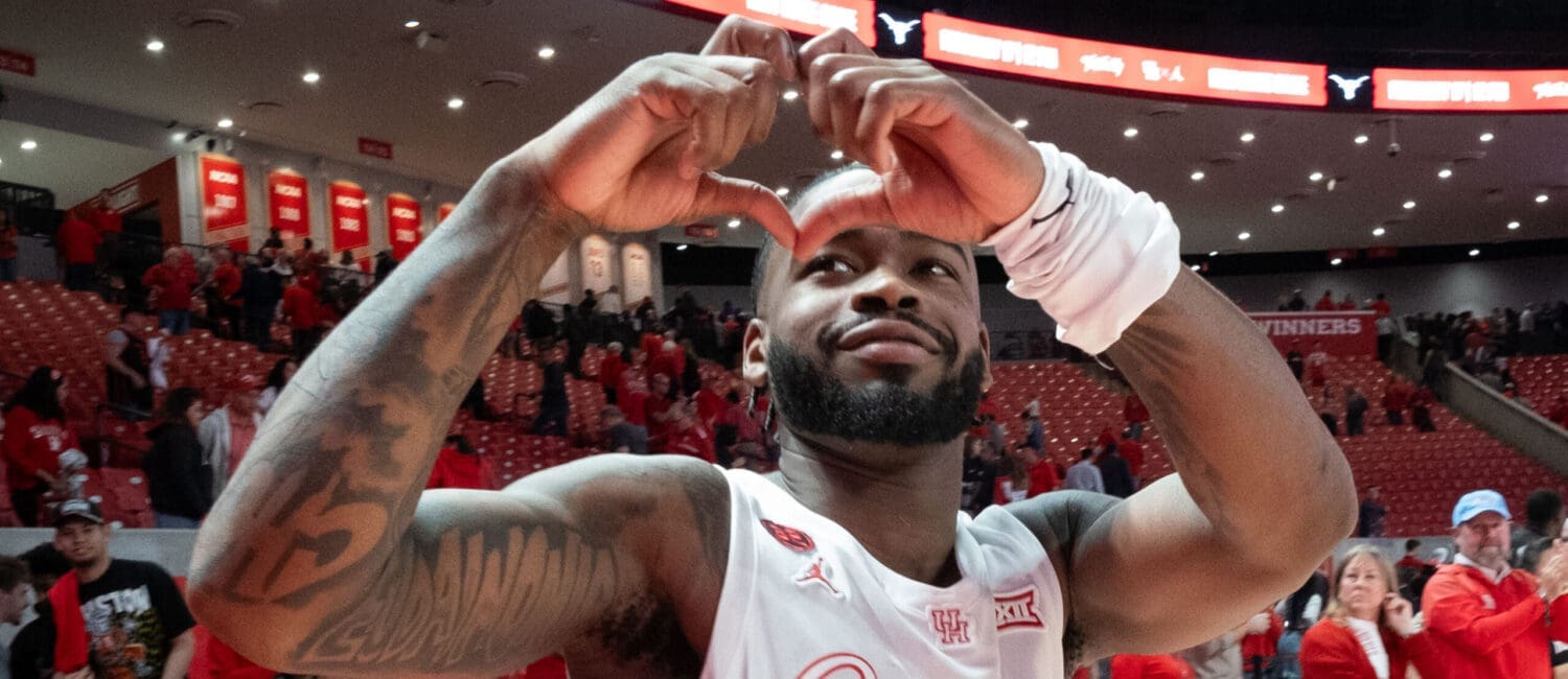 Houston point guard Jamal Shead is the Big 12 Player of the Year and his journey really started when he met UH assistant coach Kellen Sampson at age 15. (Photo by F. Carter Smith)