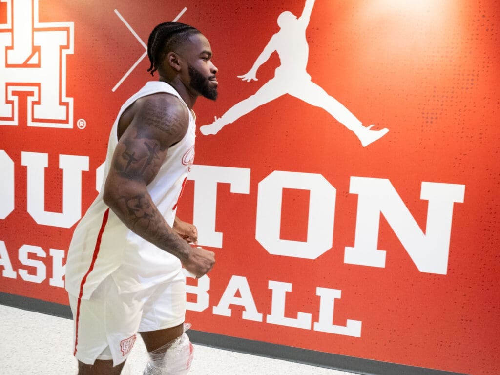 Point guard Jamal Shead is the face of University of Houston basketball in many ways. (Photo by F. Carter Smith)