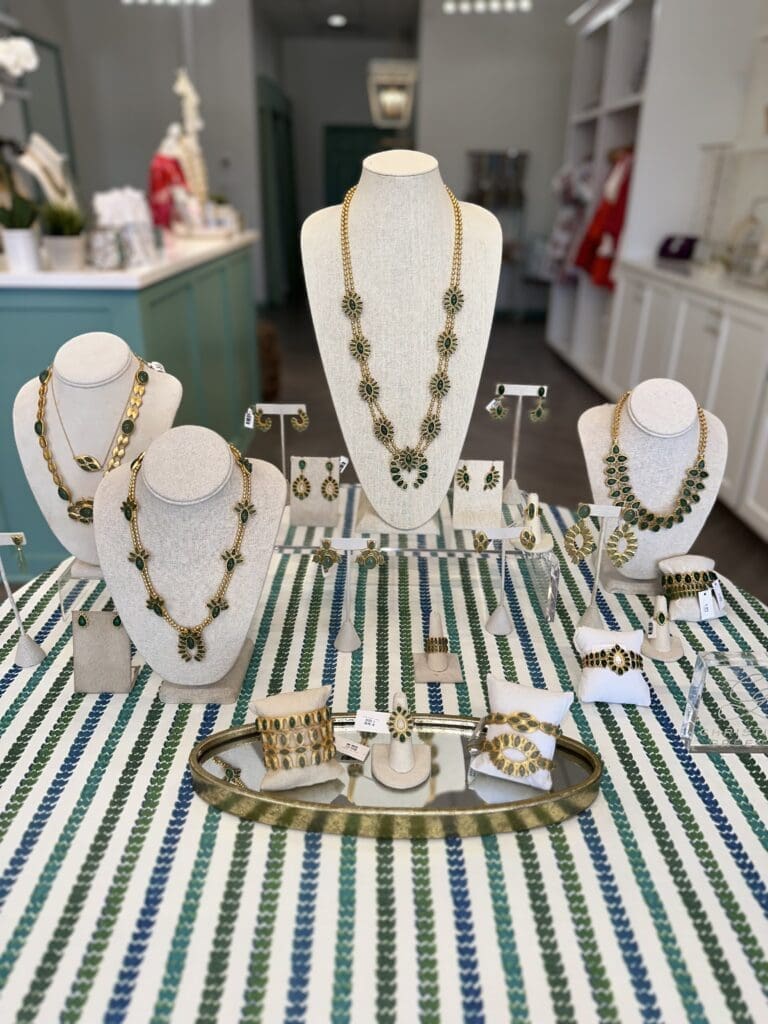 Designs featuring green strawberry quartz are a popular new addition to the Christina Greene line.