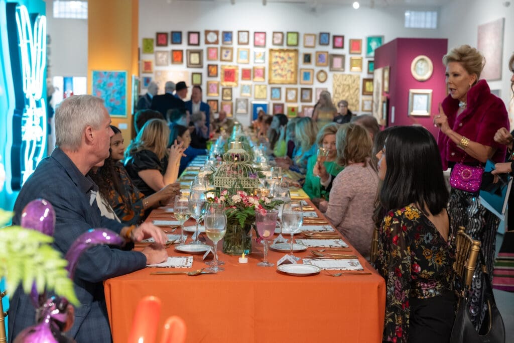 Dinner amongst the art at Laura Rathe Fine Art Hunt Slonem Dinner Party (Photo by Miroma Photography)
