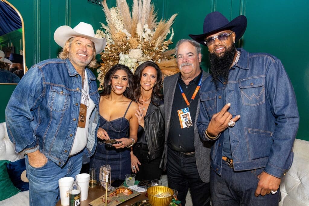 Pete Bell, Zinat Ahmed, Hannah & Cal McNair, Slim Thug enjoying caviar, champagne, and VIP treatment in the Gold Pony Lounge (Photo courtesy of Cotton Holdings, Inc.)