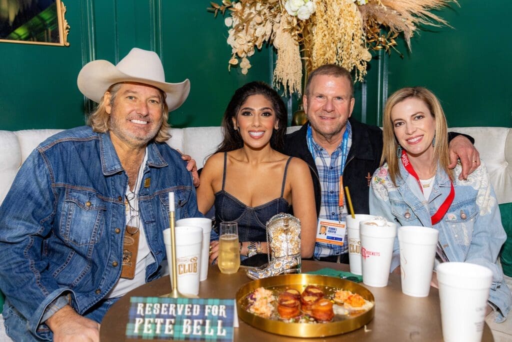 Pete Bell, Zinat Ahmed, Tilman & Lauren Fertitta in the VIP lounge in the Cotton 'Q Club at RodeoHouston (Photo courtesy of Cotton Holdings Inc.)