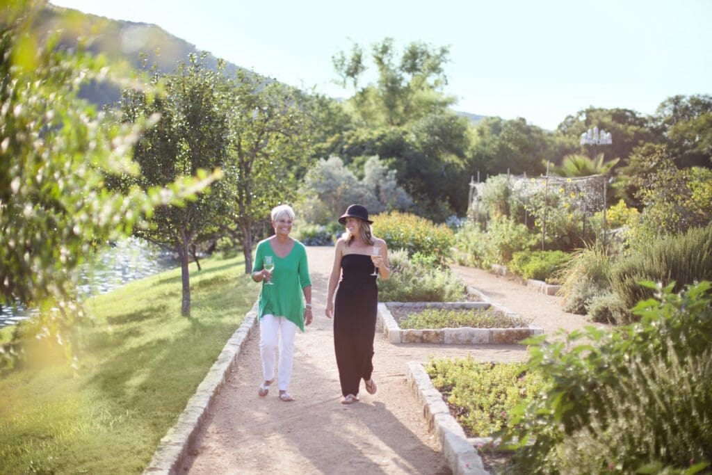 Picturesque and productive, these are the gardens where Lake Austin Spa resort chefs cull man herbs and vegetables. Guests are invited to tour the garden and pick herbs to bring back home. (Courtesy of Lake Austin Spa Resort)