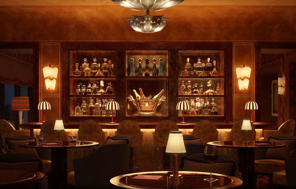 Bar at The Knox designed by Martin Brudnizki. (Courtesy Auberge Resorts)