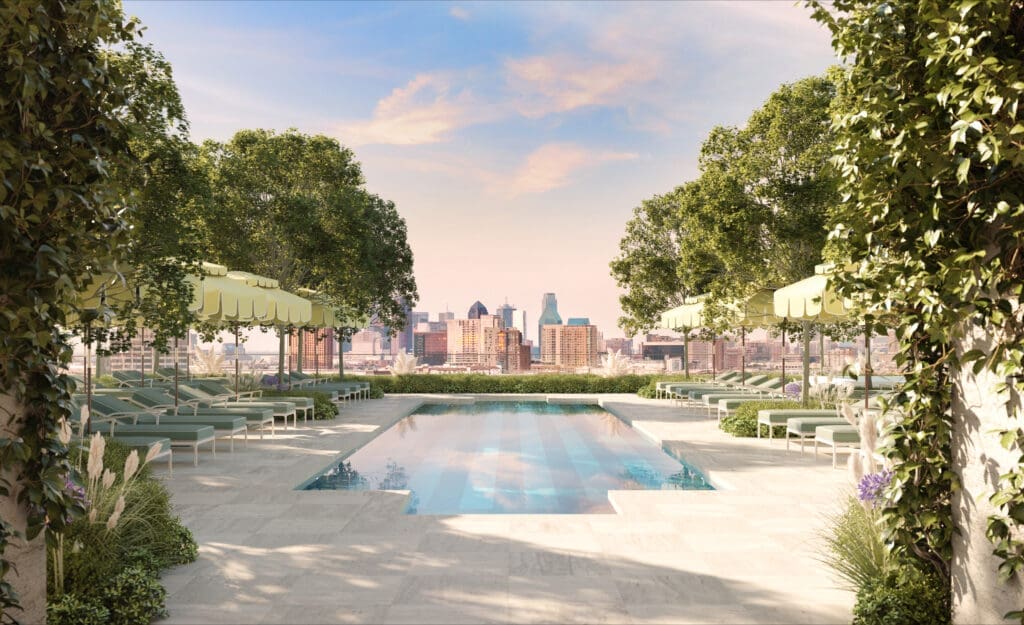 Rendering of The Knox pool deck. (Courtesy Auberge Resorts)