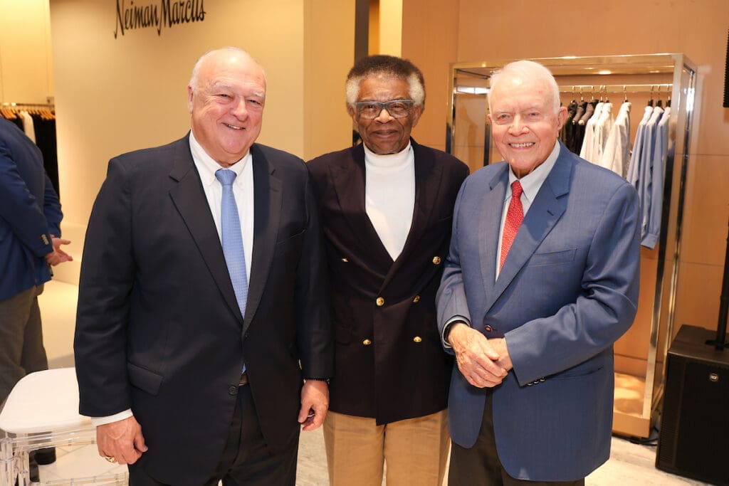 Bucky Allshouse, Rufus Cormier, Thurmon Andress at the PaperCity Philanthropy in Fashion Best Dressed announcement party at Neiman Marcus (Photo by Priscilla Dickson)