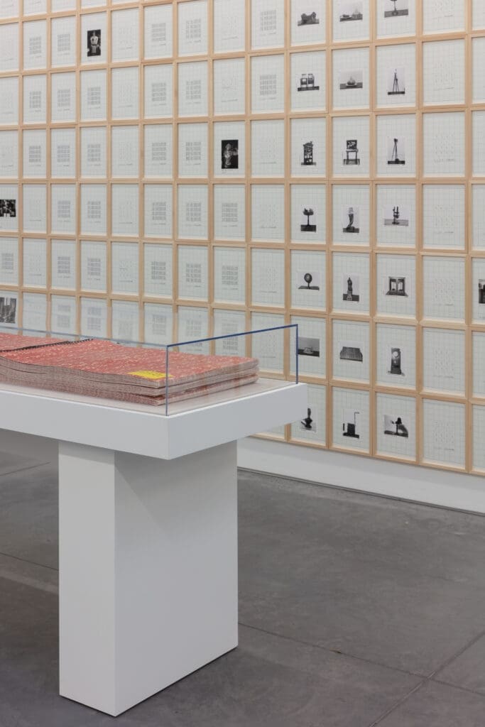 "For What It’s Worth: Value Systems in Art since 1960," The Warehouse, Dallas, installation view with detail of
Hanne Darboven's "Fin de Siècle—
Buch der Bilder (Fin de Siècle—Book of Pictures)," 1992–1993 (Photo by Kevin Todora)