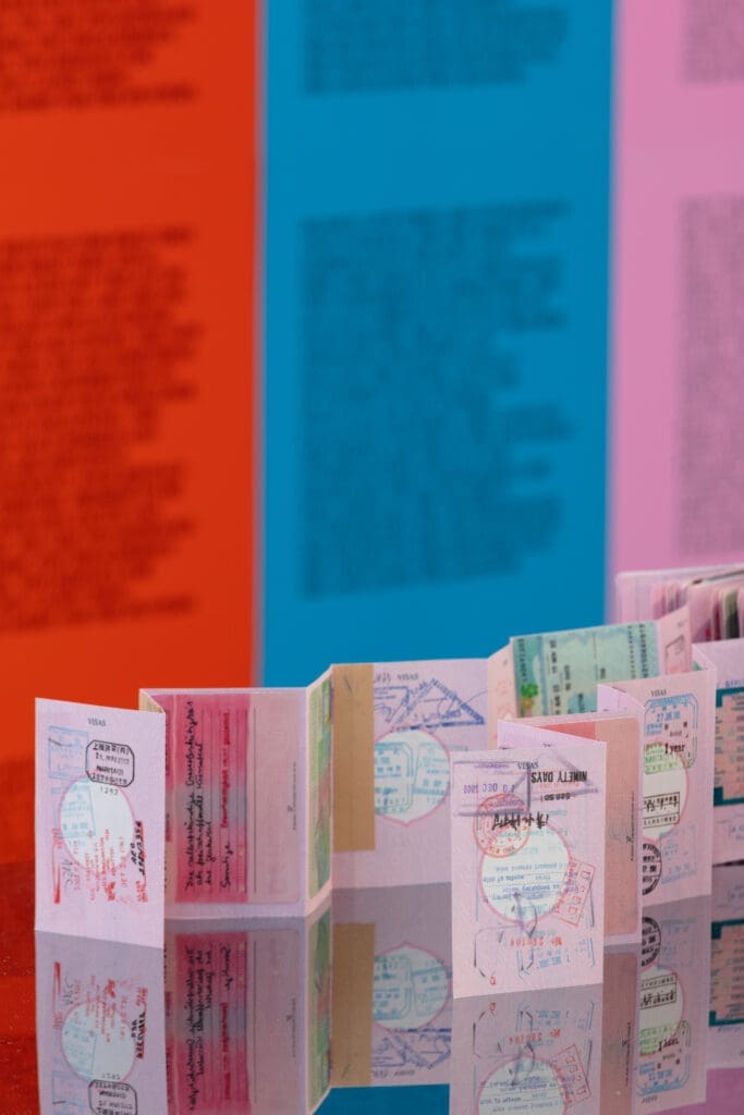 "For What It’s Worth: Value Systems in Art since 1960," The Warehouse, Dallas, installation view with work by Jenny Holzer and Rirkrit Tiravanija, on view through June 29, 2024 (Photo by Kevin Todora)