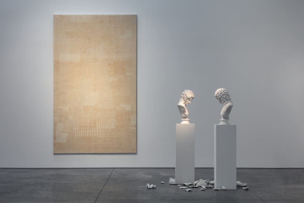 "For What It’s Worth: Value Systems in Art since 1960," The Warehouse, Dallas, installation view with work by Alighiero Boetti and Giulio Paolini,  
on view through June 29, 2024 (Photo by Kevin Todora)