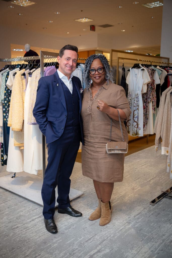 Damon Parker, Iris Allen at the PaperCity Philanthropy in Fashion Best Dressed announcement party at Neiman Marcus (Photo by Kara Trail, Miroma Photography)