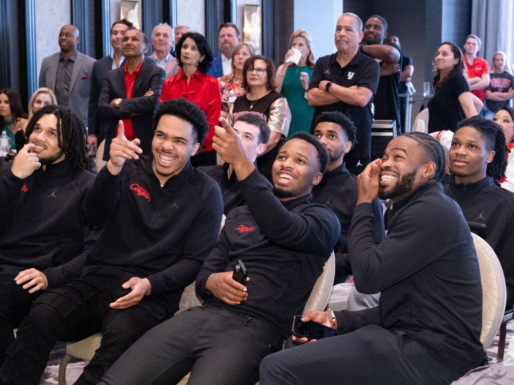 Finding out who they'll face in the South Regional — including a potential rematch with Texas A&M in the second round — certainly caught the University of Houston players' attention. (Photo by F. Carter Smith)