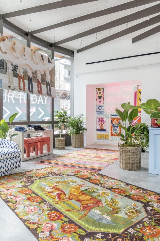Colorful interiors at the opening of City Boots by Lauren Wills Grover of Wills Design Associates.  (Photo by Jordan Geibel)